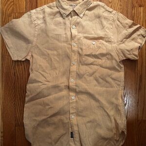 Todd Snyder Linen Golden Yellow Short Sleeve Button Down Shirt